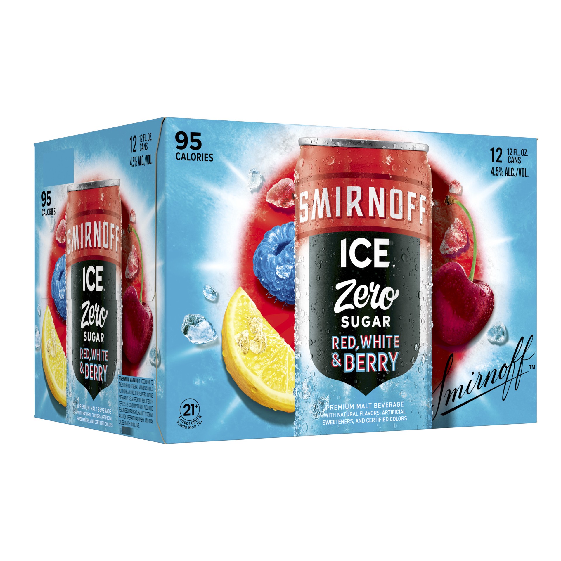slide 3 of 8, Smirnoff Ice Zero Sugar Red White & Berry Sparkling Drink, 12oz Cans, 12pk, 12 ct