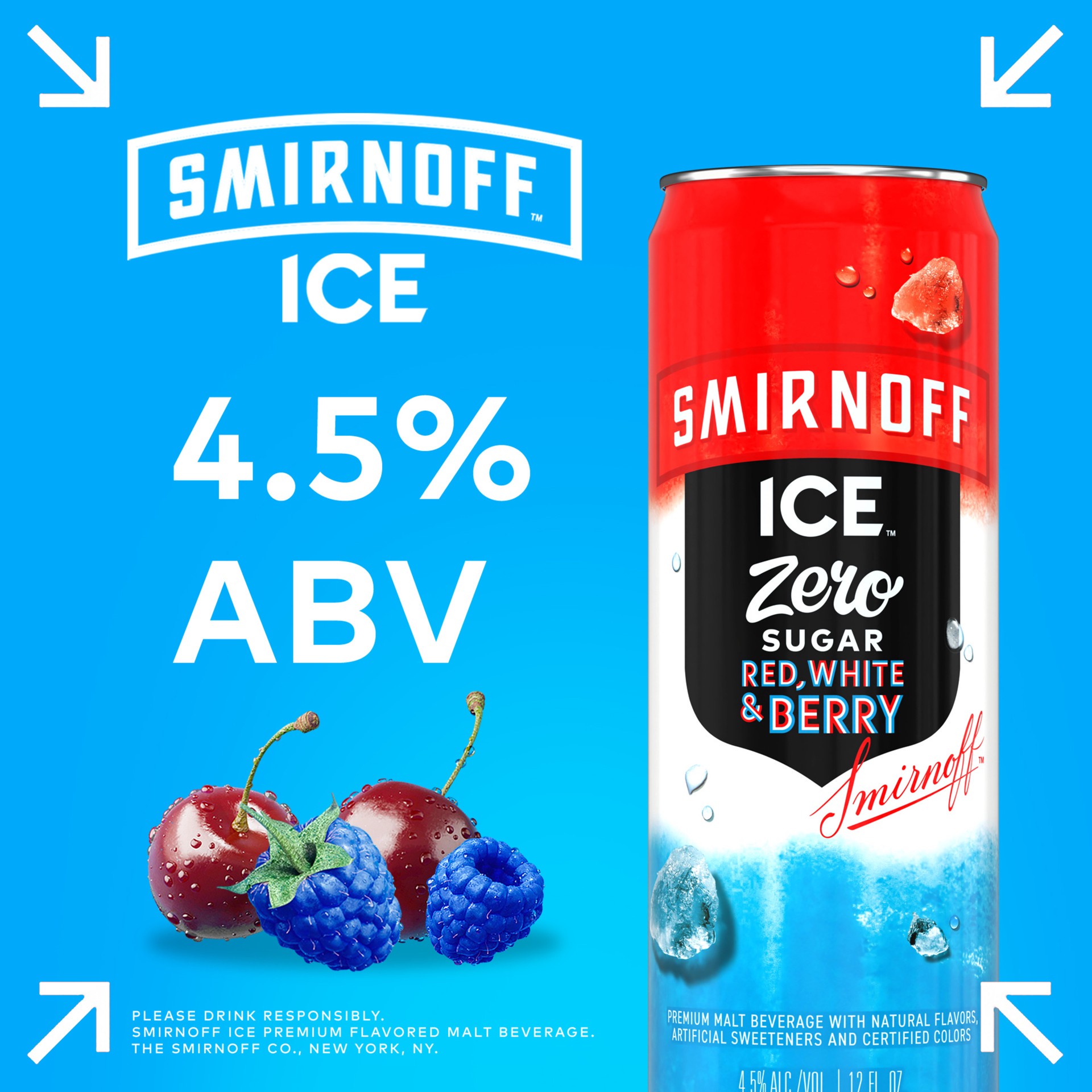 slide 4 of 8, Smirnoff Ice Zero Sugar Red White & Berry Sparkling Drink, 12oz Cans, 12pk, 12 ct