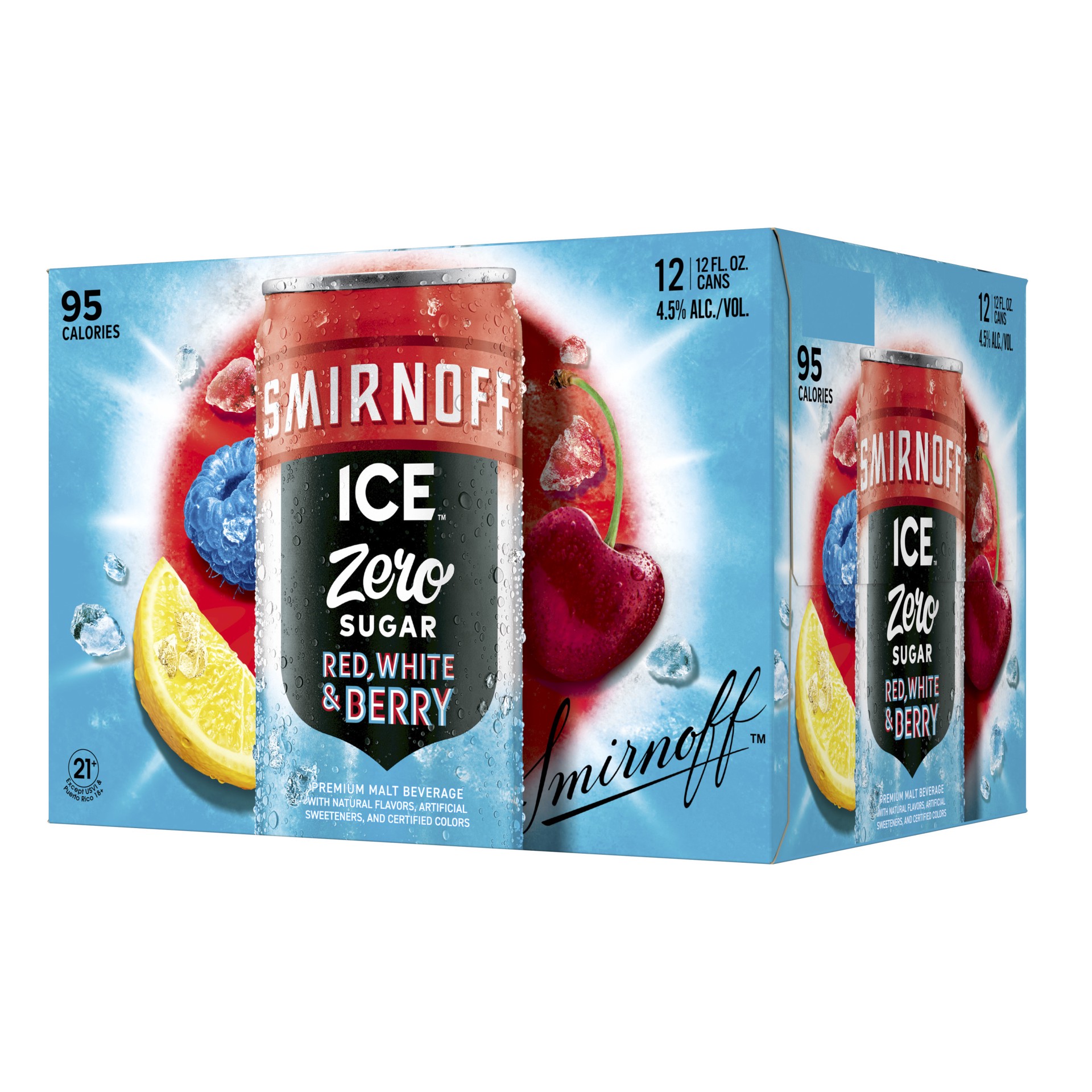 slide 2 of 8, Smirnoff Ice Zero Sugar Red White & Berry Sparkling Drink, 12oz Cans, 12pk, 12 ct