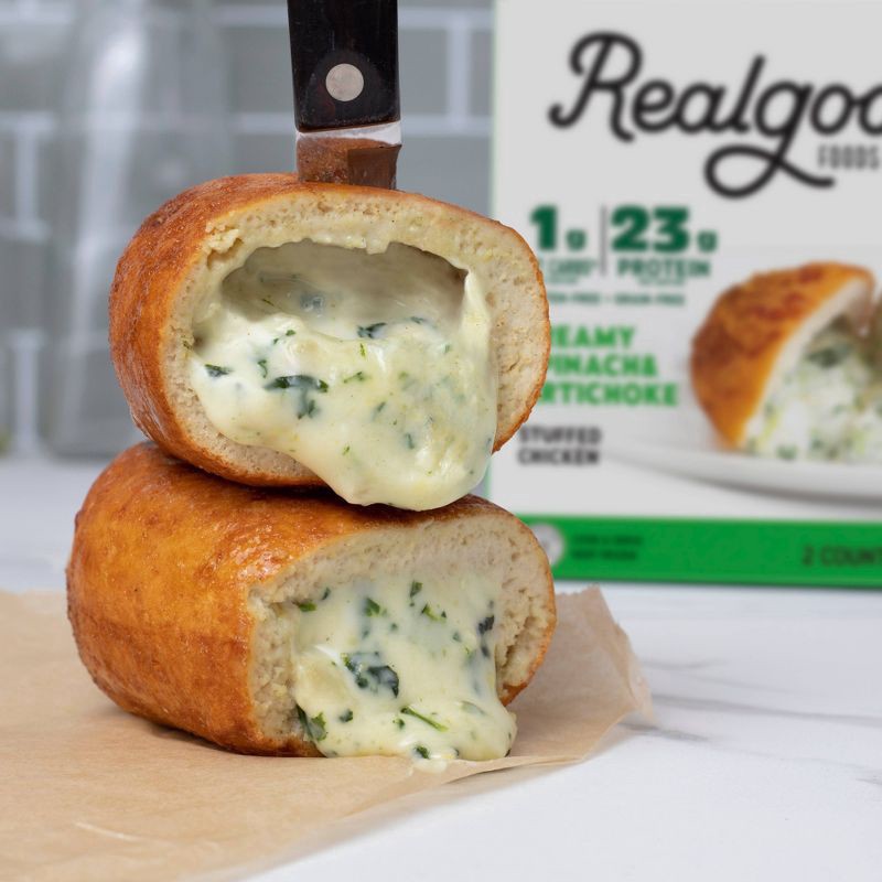 slide 2 of 5, Realgood Creamy Spinach & Artichoke Stuffed Chicken 2 ea, 2 ct; 10 oz