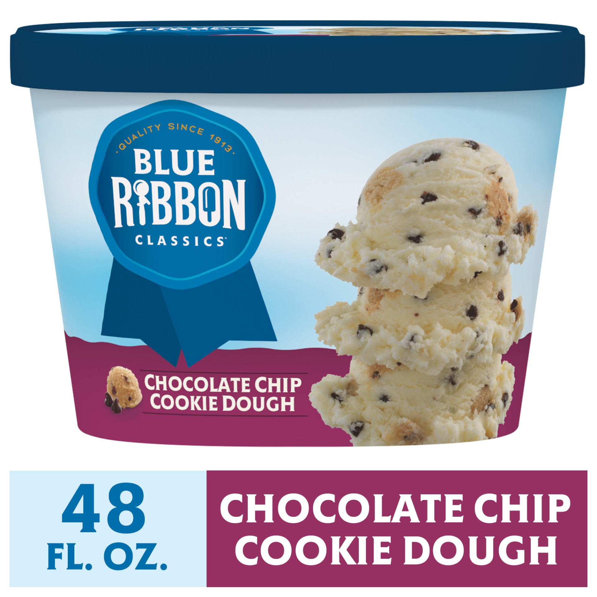 slide 1 of 1, Blue Ribbon Classics Chocolate Chip Cookie Dough Reduced Fat Ice Cream, 48 fl oz