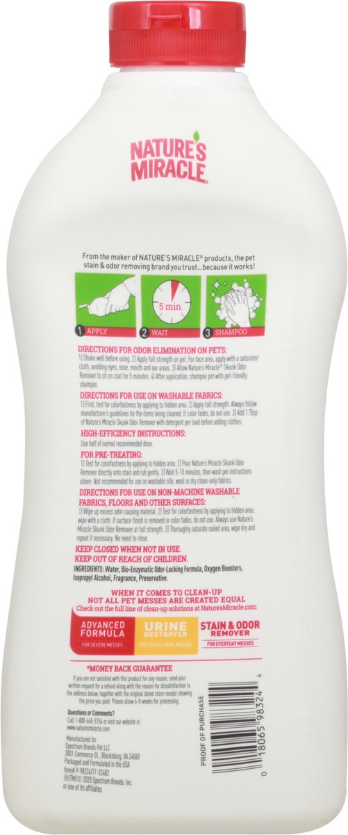 slide 4 of 9, Nature's Miracle Odor Neutralizing Formula Skunk Odor Remover 32 fl oz Bottle, 32 fl oz