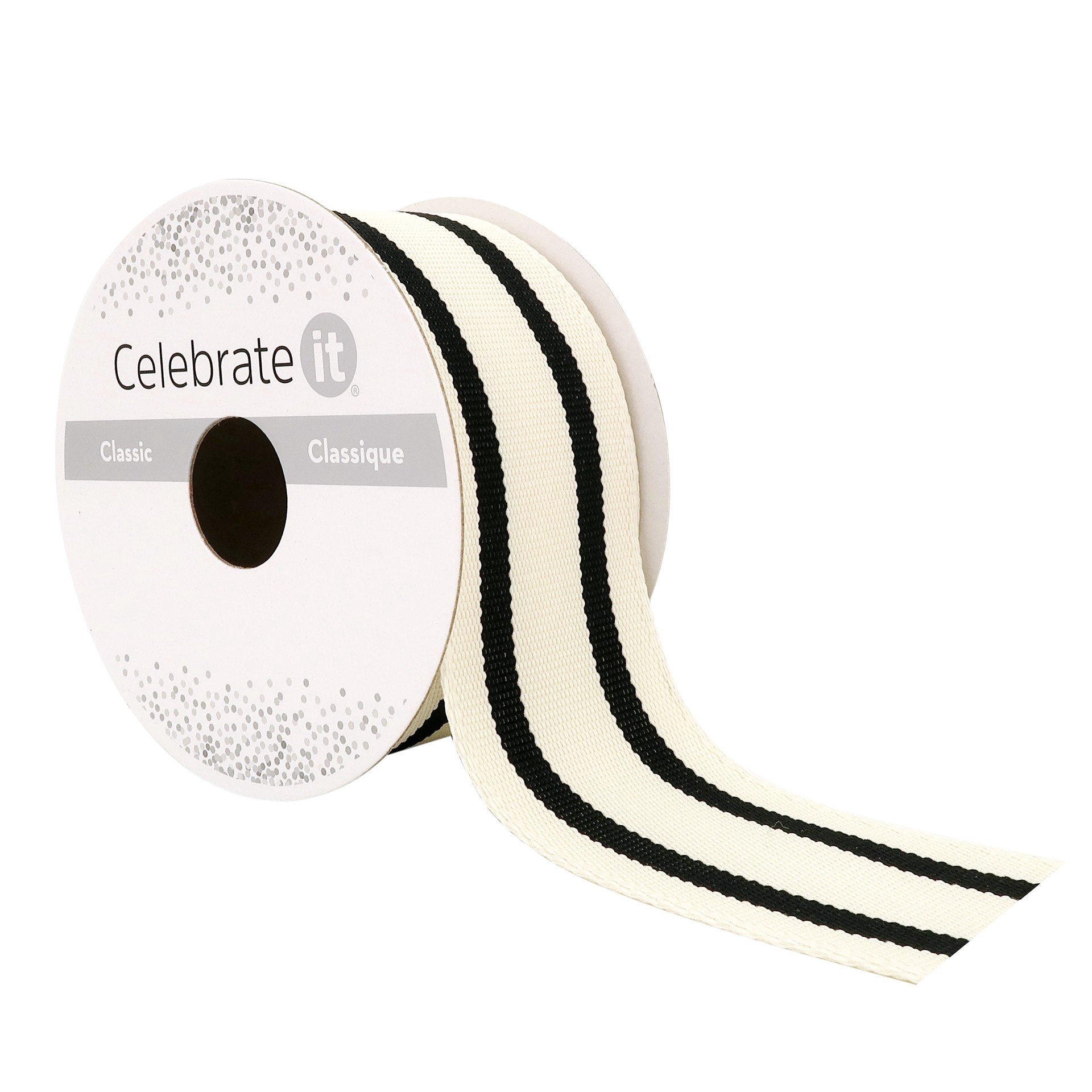 slide 3 of 4, 1.5" X 3yd. Wired Ticking Stripe Ribbon By Celebrate It, 1.5 in x 3 yd