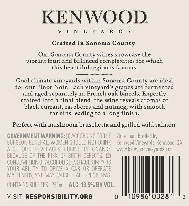 slide 2 of 7, Kenwood Core Kenwood Vineyards Monterey/Sonoma County Pinot Noir 750mL, 27 Proof, 750 ml