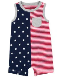 Carters Baby 4th Of July Romper Red/White/Heather NB