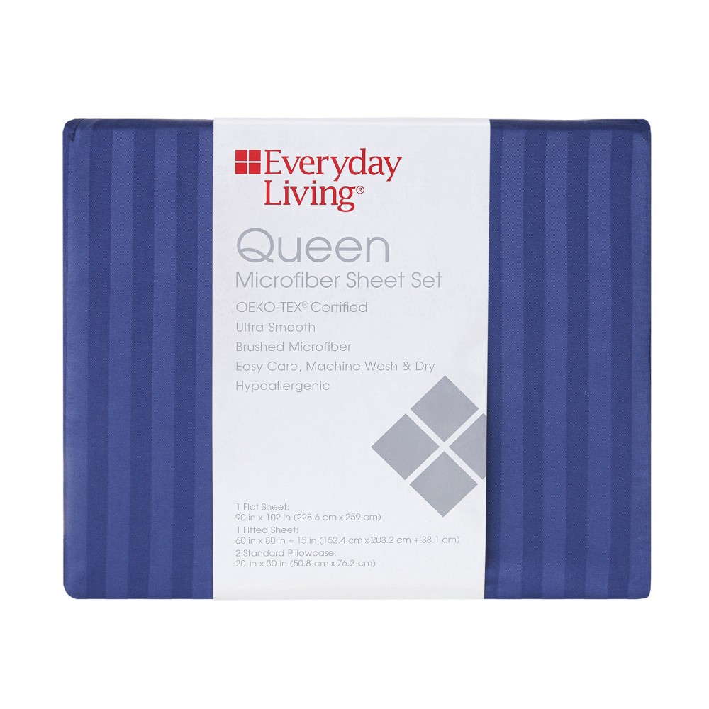 slide 3 of 4, Everyday Living® Microfiber Striped Sheet Set - Twilight Blue, Queen Size