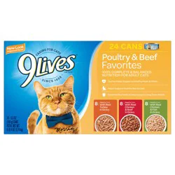 9Lives Poultry and Beef Favorites Variety Pack Cat Food, 5.5-Ounce, 24-Count