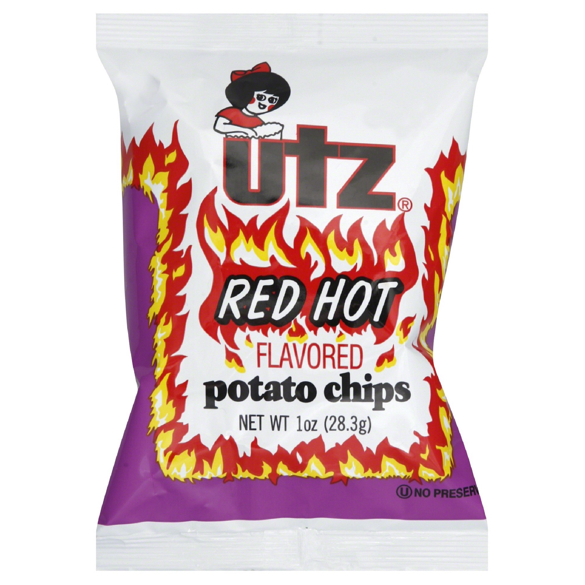 slide 1 of 1, Utz Potato Chips, Red Hot Flavored, 1 oz