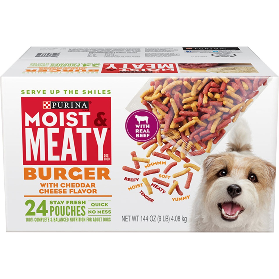 slide 1 of 6, Moist & Meaty Dog Food, Burger With Cheddar Cheese Flavor, 144 oz