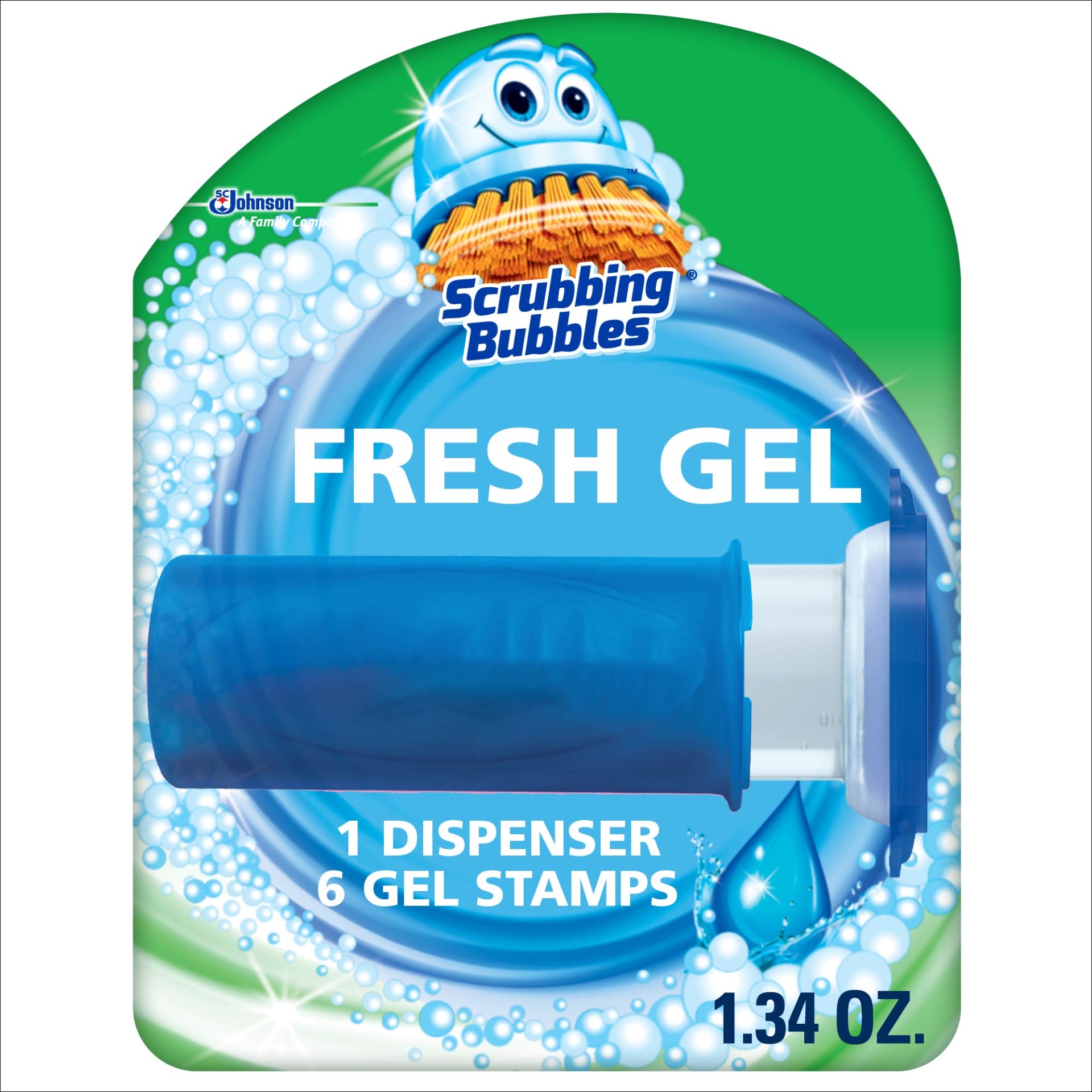 slide 1 of 7, Scrubbing Bubbles Toilet Cleaning Gel, Rain Shower, 1.34 oz