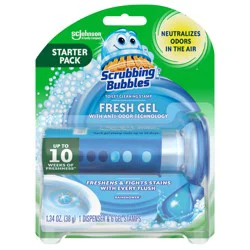 Scrubbing Bubbles Fresh Gel Toilet Cleaning Stamp, Rainshower, Dispenser with 6 Gel Stamps, 1.34 oz