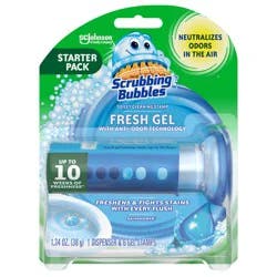Scrubbing Bubbles Fresh Gel Toilet Cleaning Stamp, Rainshower, Dispenser with 6 Gel Stamps, 1.34 oz