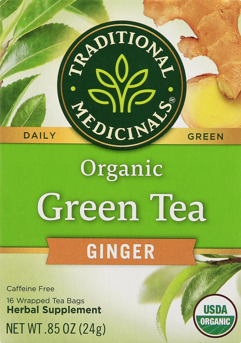 slide 1 of 1, Traditional Medicinals Organic Tea Bags Ginger Green Tea Herbal Supplement - 16 ct, 16 ct