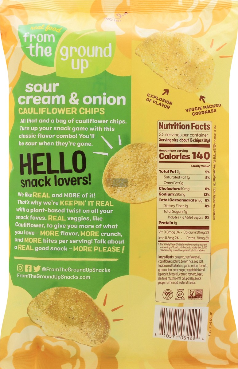 slide 7 of 9, Real Food From the Ground Up Cauliflower Sour Cream & Onion Potato Chips 3.5 oz, 1 ct