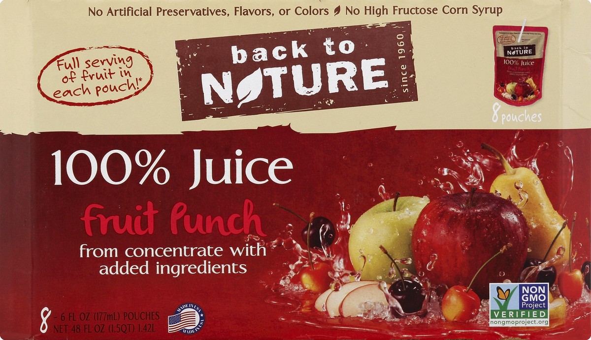 slide 4 of 6, Back to Nature 100% Juice Fruit Punch - 8 ct; 6 fl oz, 8 ct; 6 fl oz