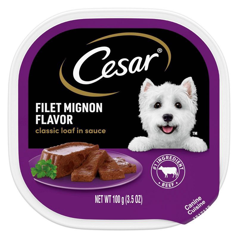 slide 1 of 9, Cesar Classic Loaf in Sauce Filet Mignon Flavor Canine Cuisine 3.5 oz, 3.5 oz