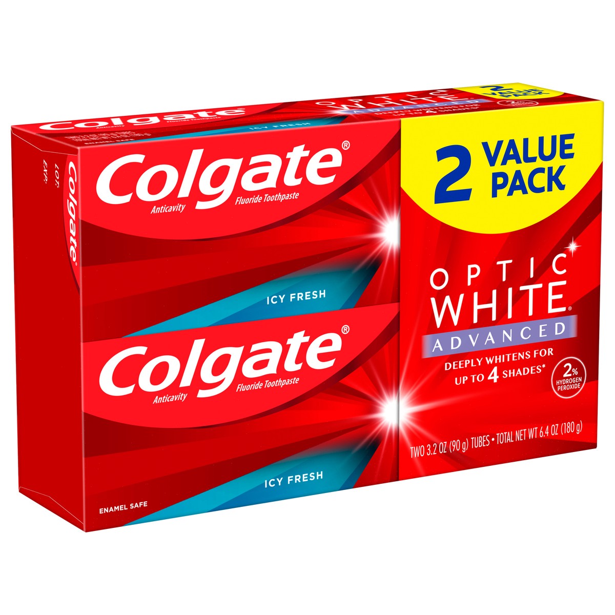 slide 3 of 8, Colgate Optic White Advanced Teeth Whitening Toothpaste, Icy Fresh, 3.2 Oz, 2 Pack, 6.4 oz