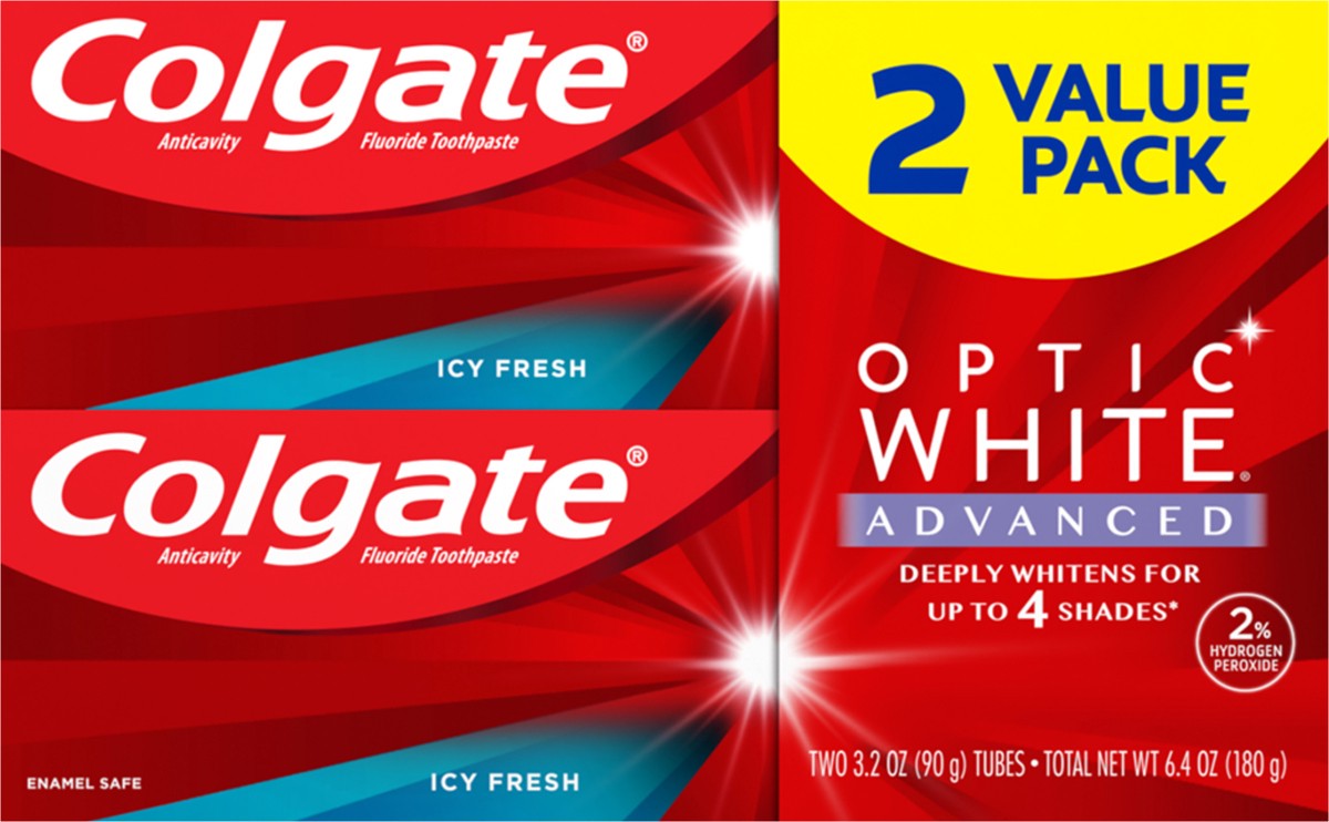 slide 5 of 8, Colgate Optic White Advanced Teeth Whitening Toothpaste, Icy Fresh, 3.2 Oz, 2 Pack, 6.4 oz