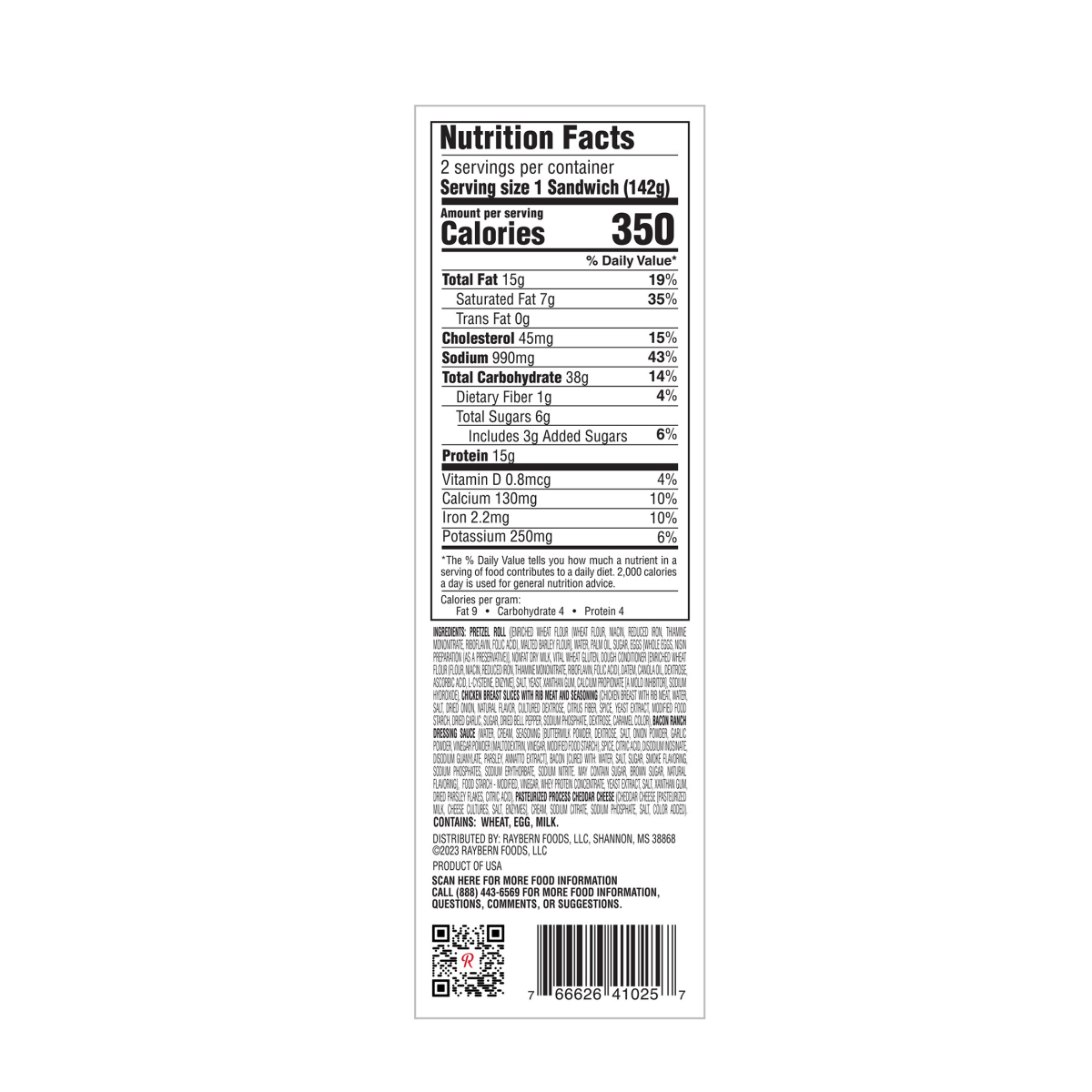 slide 3 of 3, Rayberns Chicken, Bacon & Ranch Sandwich, 1 ct