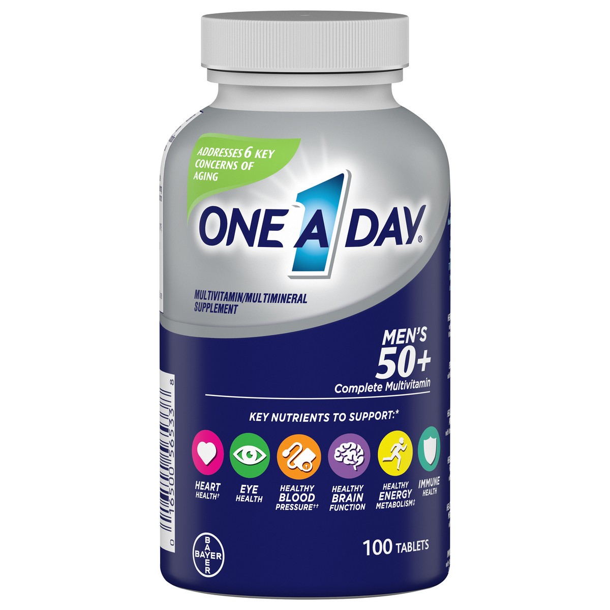 slide 5 of 8, One A Day Tablets Men's 50+ Multivitamin/Multimineral Supplement 100 ea Bottle, 100 ct