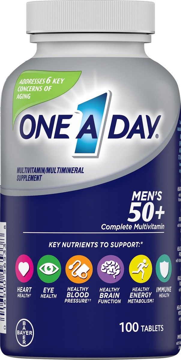 slide 4 of 8, One A Day Tablets Men's 50+ Multivitamin/Multimineral Supplement 100 ea Bottle, 100 ct