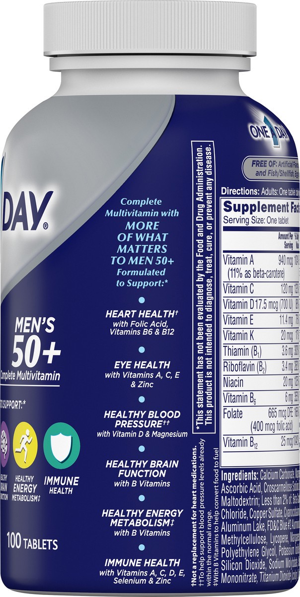 slide 7 of 8, One A Day Tablets Men's 50+ Multivitamin/Multimineral Supplement 100 ea Bottle, 100 ct