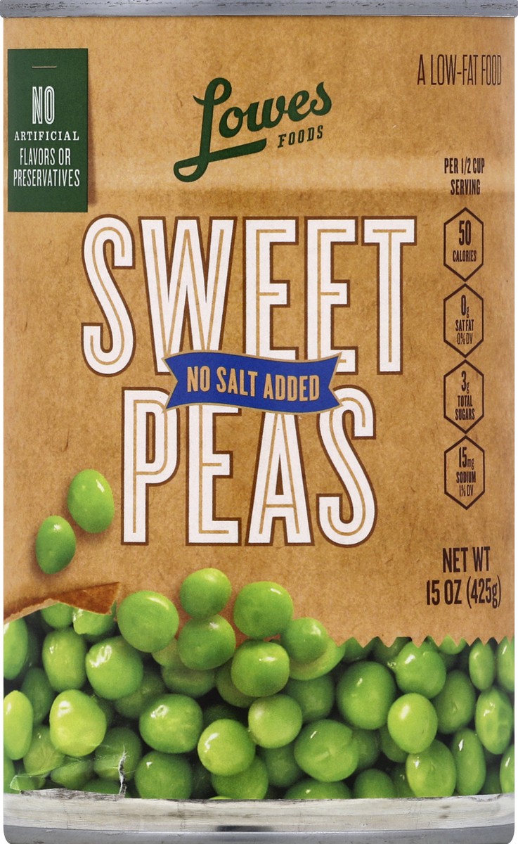 slide 2 of 2, Lowes Foods Sweet Peas No Salt, 15 oz