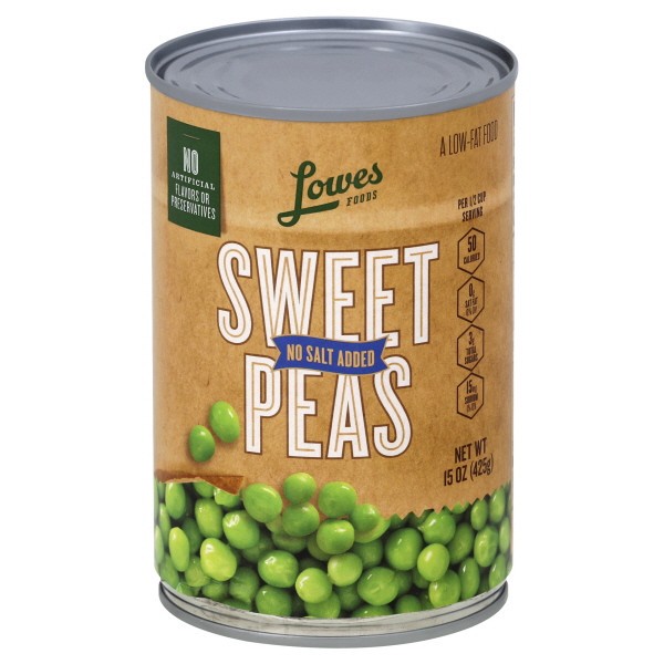 slide 1 of 2, Lowes Foods Sweet Peas No Salt - 15 oz, 15 oz