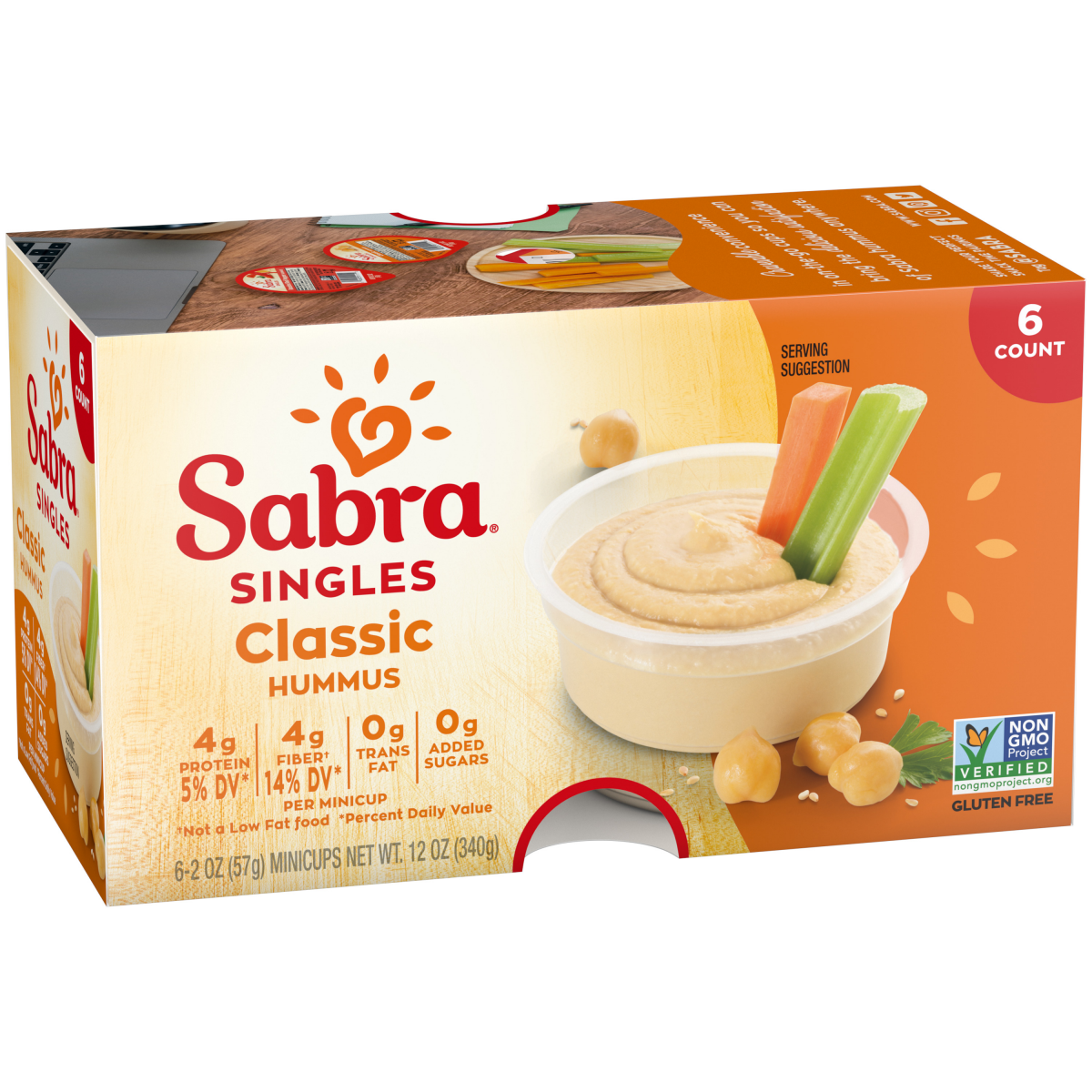 slide 1 of 8, Sabra Singles Classic Hummus 2 oz (6 count), 6 ct