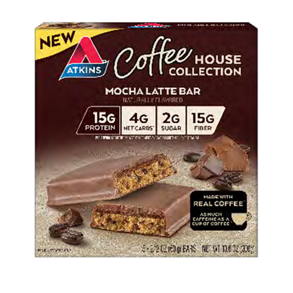 slide 1 of 4, Atkins Mocha Latte Meal Bars, 5-2.12 Oz, 10.6 oz