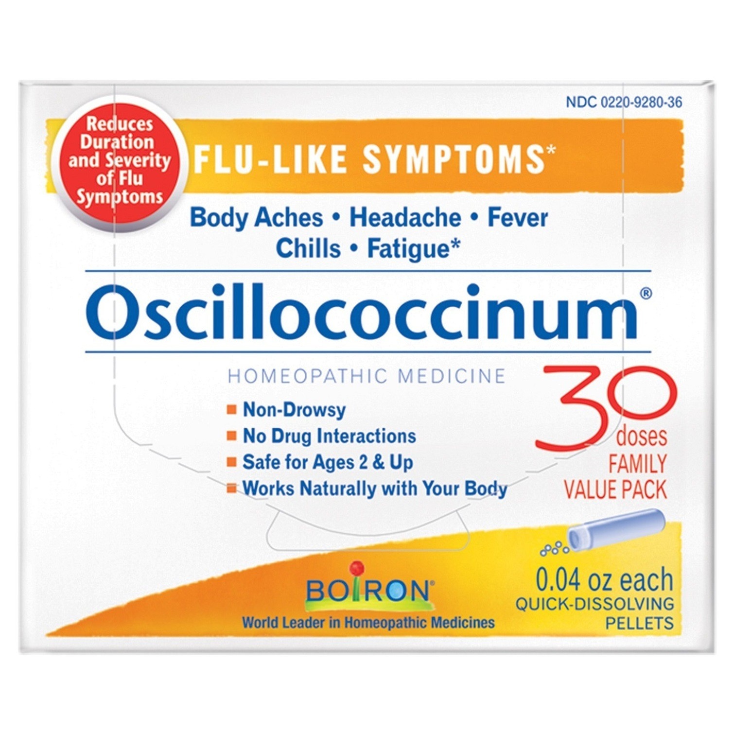 slide 1 of 3, Boiron Oscillococcinum Flu-Like Symptoms Homeopathic Medicine Quick-Dissolving Pellets, 30 ct