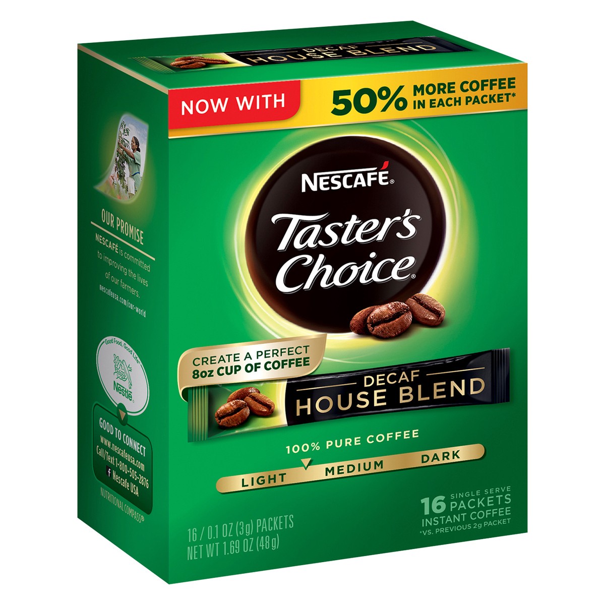 slide 2 of 8, NESCAFE TASTER'S CHOICE Decaf House Blend Medium Light Roast Instant Coffee 16-0.1 oz. Singles, 16 ct; 0.1 oz