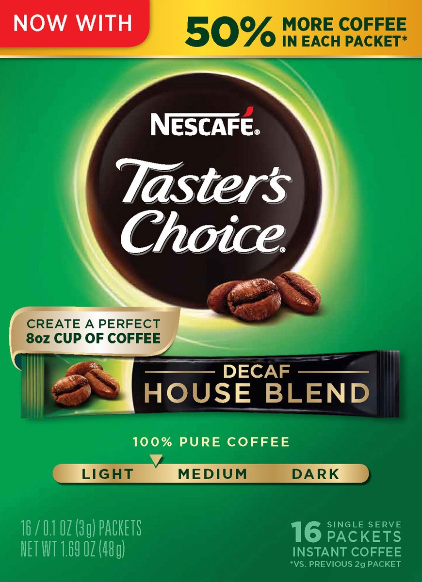 slide 5 of 8, NESCAFE TASTER'S CHOICE Decaf House Blend Medium Light Roast Instant Coffee 16-0.1 oz. Singles, 16 ct; 0.1 oz