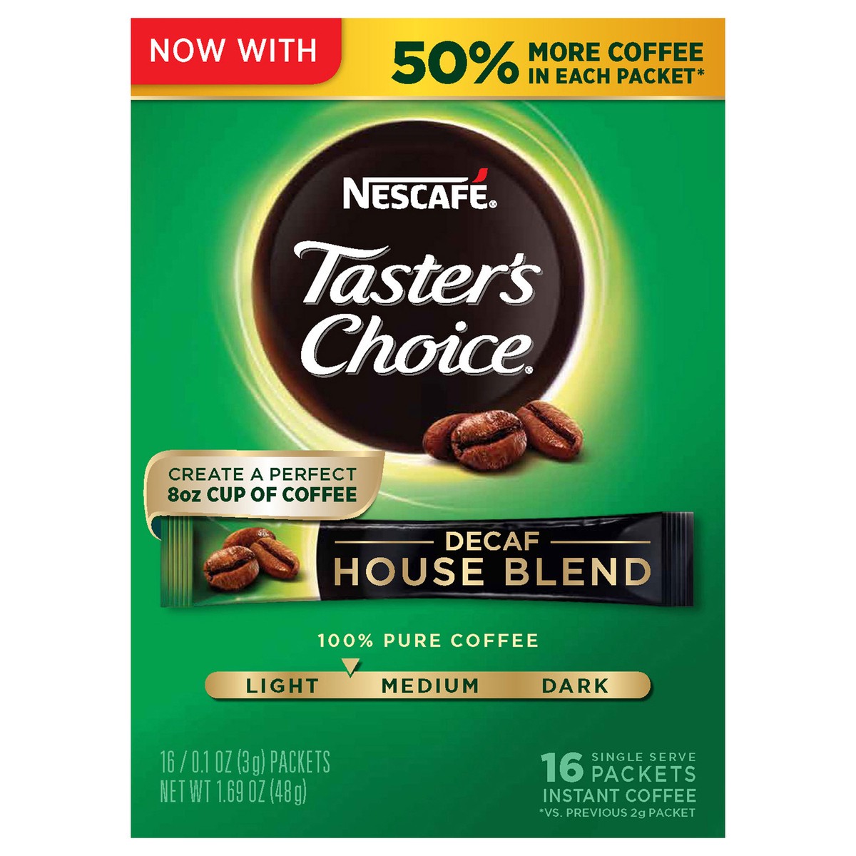 slide 1 of 8, NESCAFE TASTER'S CHOICE Decaf House Blend Medium Light Roast Instant Coffee 16-0.1 oz. Singles, 16 ct; 0.1 oz