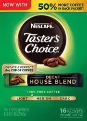 NESCAFE TASTER'S CHOICE Decaf House Blend Medium Light Roast Instant Coffee 16-0.1 oz. Singles