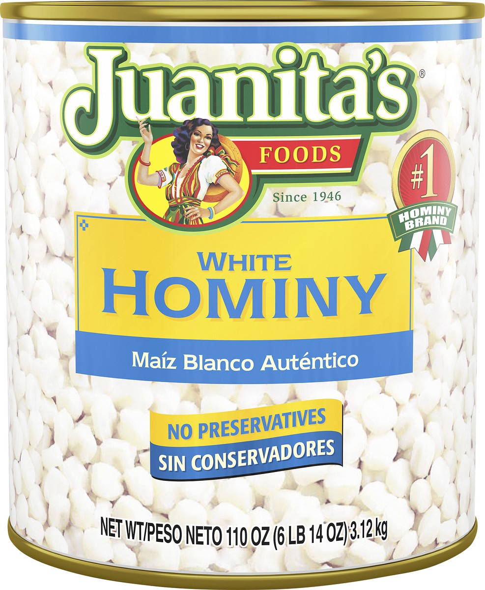 slide 2 of 7, Juanita's White Hominy, Canned Hominy, 110 oz, 105 oz