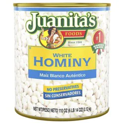Juanita's White Hominy, Canned Hominy, 110 oz