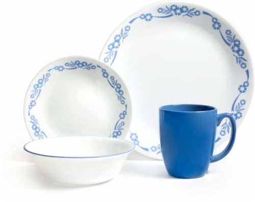 slide 1 of 1, Corelle Livingware Cornflower Dinnerware Set - White/Blue, 16 ct