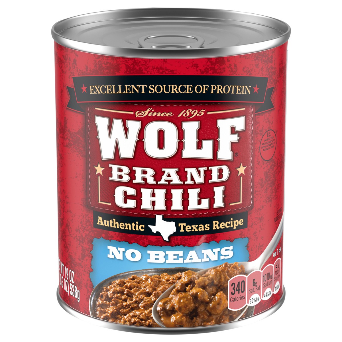 slide 1 of 5, Wolf Brand Chili No Beans, Chili Without Beans, 15g Protein Per Serving, 19 oz. Can, 19 oz