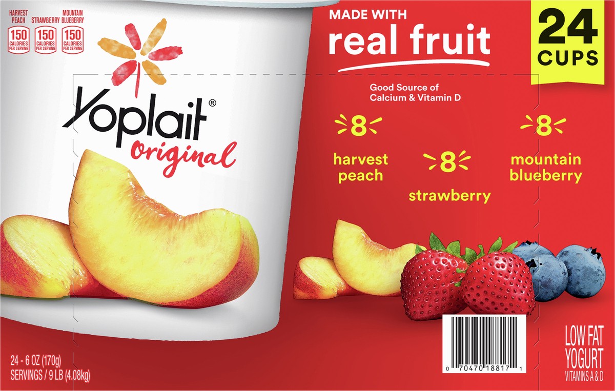 slide 12 of 13, Yoplait Original Low Fat Yogurt Pack, 24 Ct, 6 OZ Fruit Yogurt Cups, 24 ct