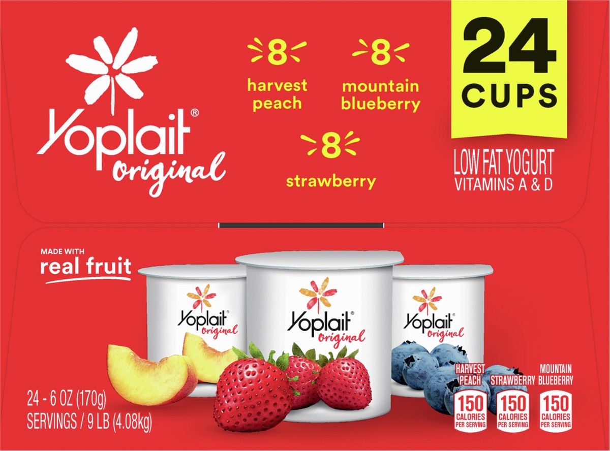 slide 5 of 13, Yoplait Original Low Fat Yogurt Pack, 24 Ct, 6 OZ Fruit Yogurt Cups, 24 ct