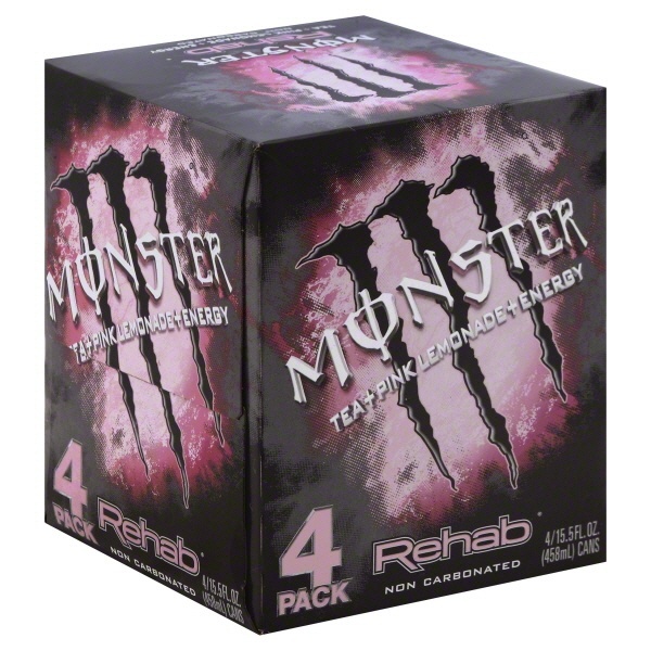 slide 1 of 1, Monster Energy Rehab Energy Drink Tea + Pink Lemonade + Energy - 4 ct; 15.5 fl oz, 4 ct; 15.5 fl oz