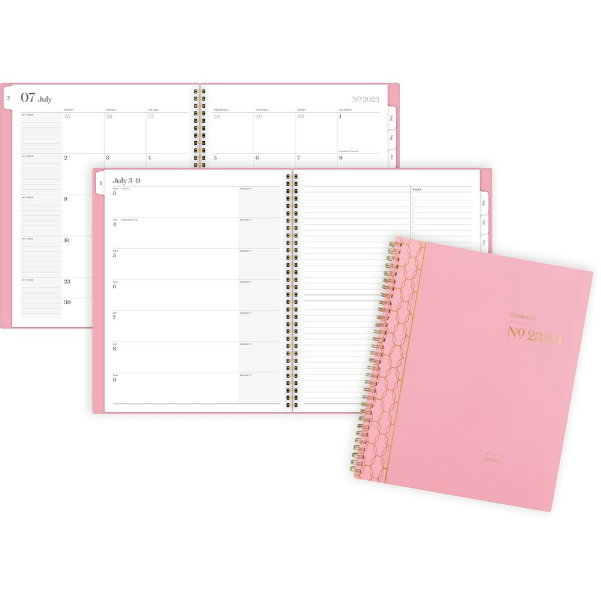 slide 1 of 8, Cambridge WorkStyle Focus Academic 2023-2024 Weekly Monthly Planner, Pink, Large, 8 1/2" x 11", 11 in