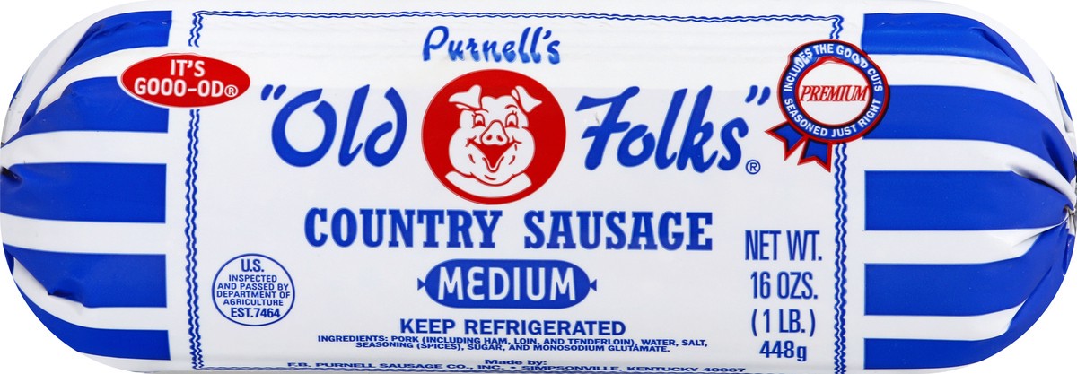 slide 1 of 9, Purnell's "Old Folks" Medium Country Sausage Chub, 16 oz, 16 oz