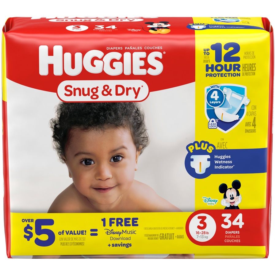 slide 1 of 3, Huggies Snug & Dry Diapers, Size 3, 34 ct