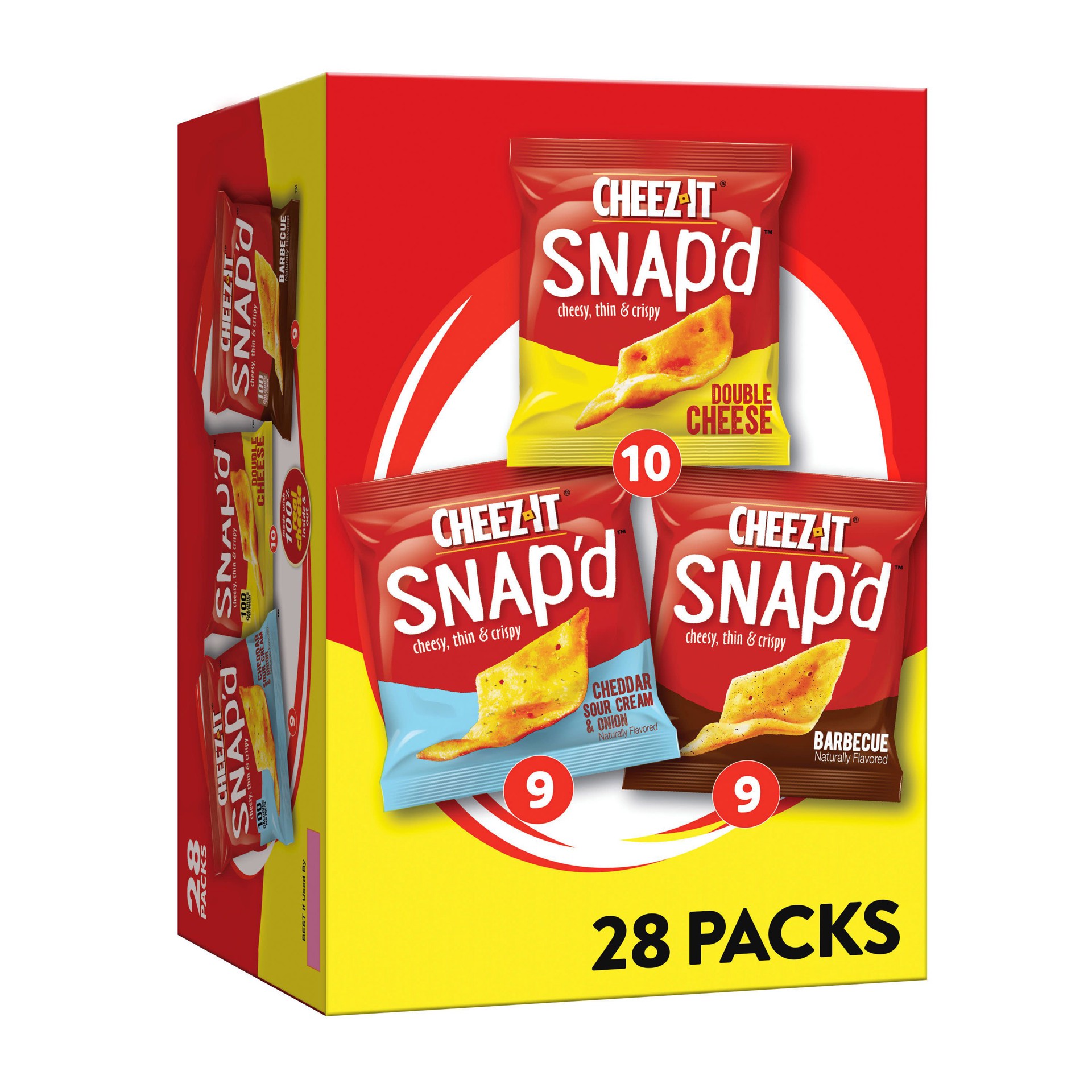 slide 1 of 8, Cheez-It Snap'd Cheese Cracker Chips, Variety Pack, 21 oz, 28 Count, 21 oz