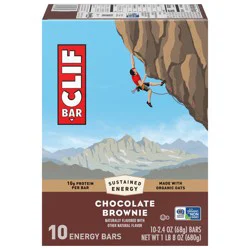 CLIF BAR - Chocolate Brownie Flavor - Made with Organic Oats - Energy Bars - Non-GMO - Plant Based Protein Bars (10 Pack)