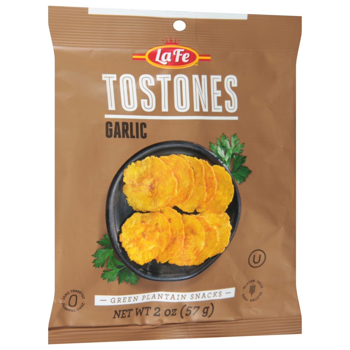 slide 3 of 9, La Fe Garlic Tostones 2 oz, 2 oz