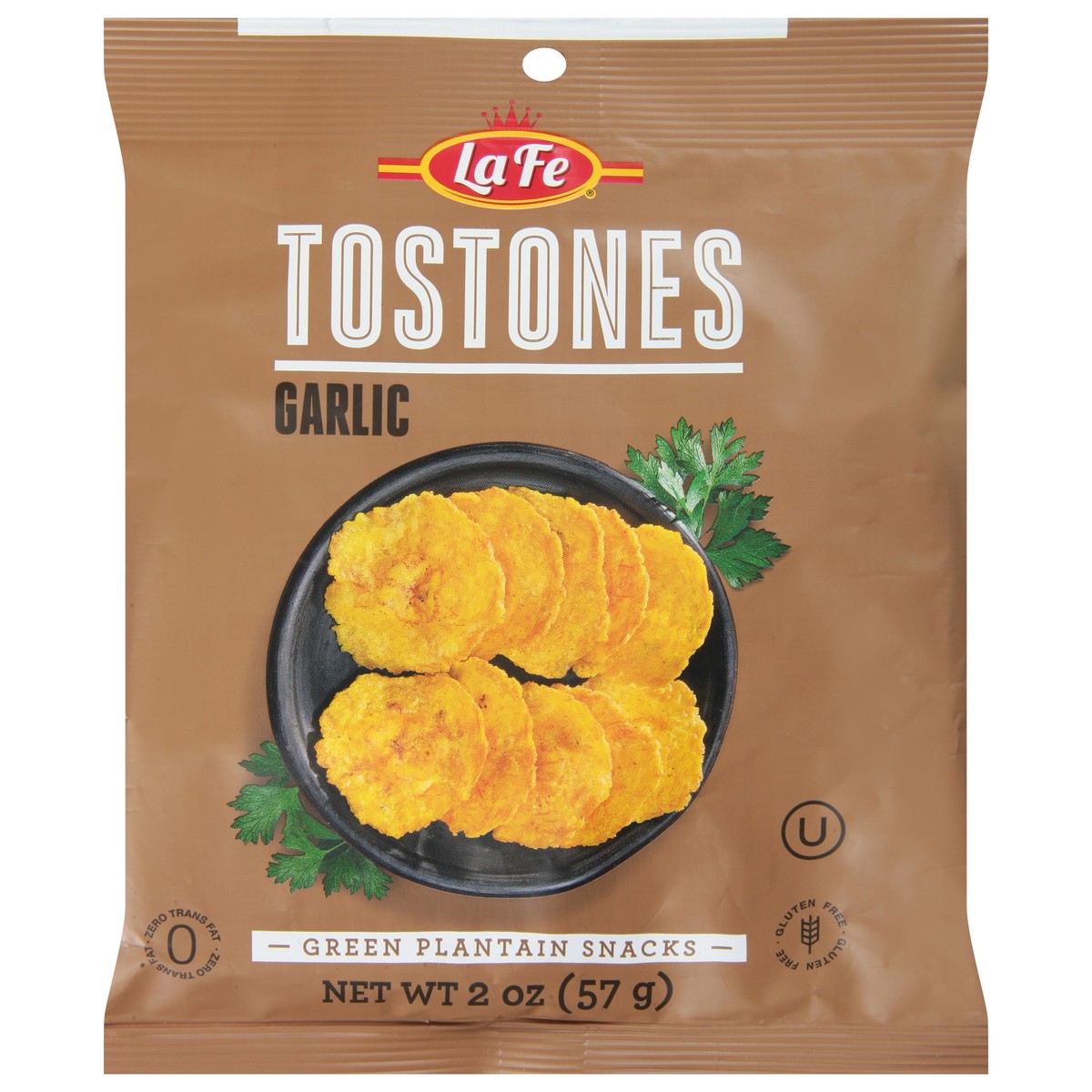 slide 1 of 9, La Fe Garlic Tostones 2 oz, 2 oz