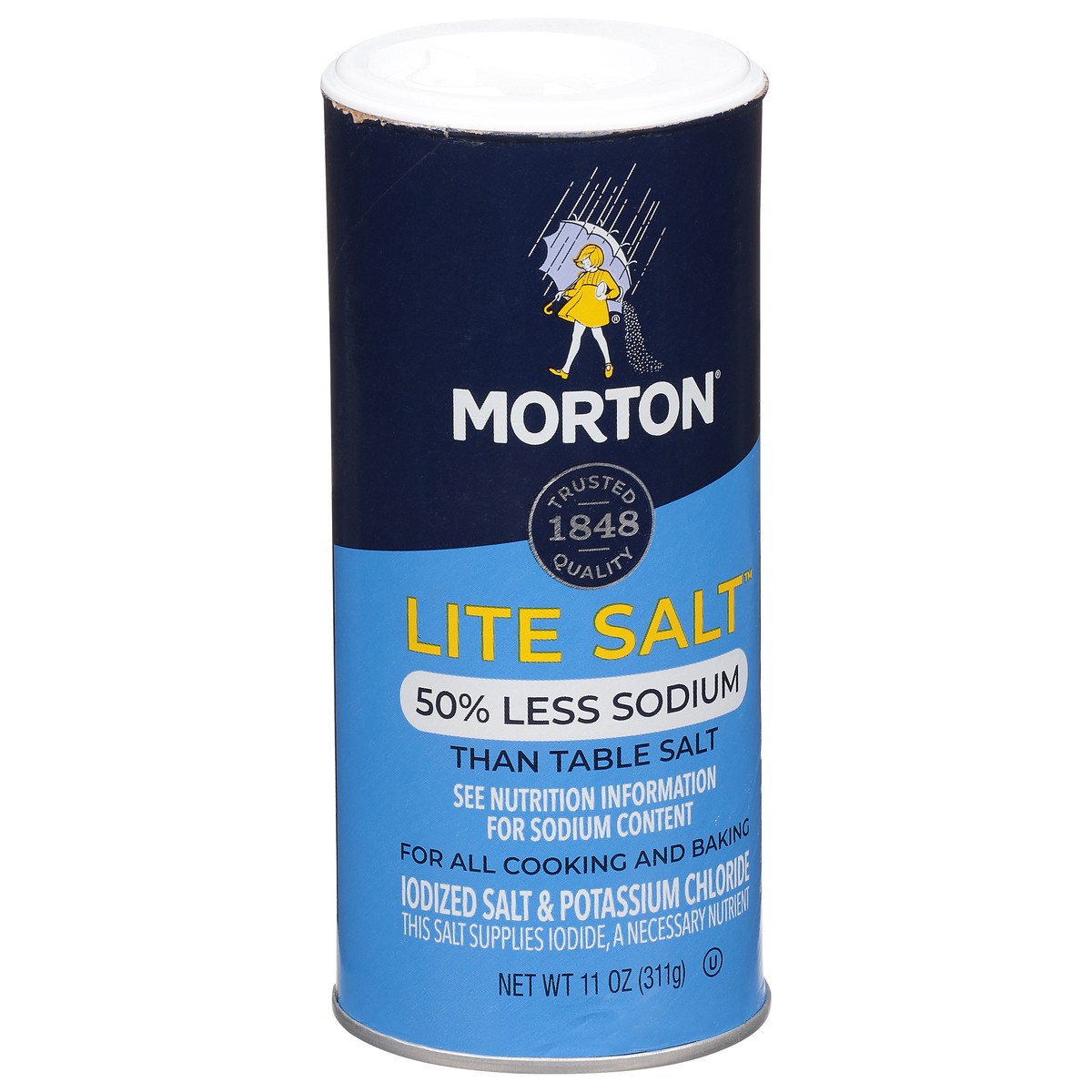 slide 7 of 13, Morton 50% Less Sodium Lite Salt 11 oz, 11 oz